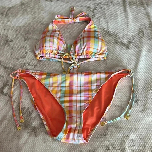 Bleu Rod Beattie Hip To Be Square Plaid Triangle Bikini Top & Bottom Sz 10 - Picture 10 of 14